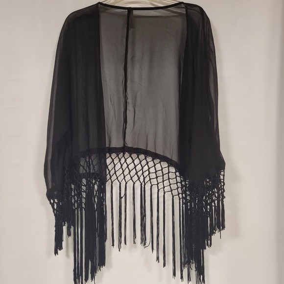 ROPER Sheer Black Fringe Duster Cardigan Size XL - Picture 2 of 7